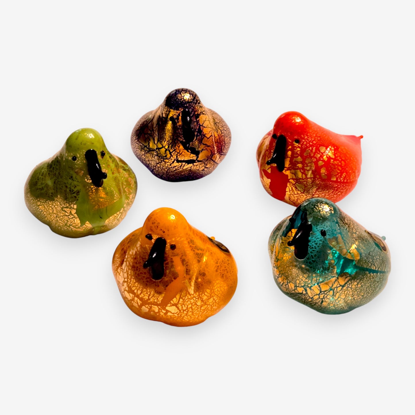 Murano-Attributed  24k Gold Leaf Glass Birds Set of 5 - Multi-Colour