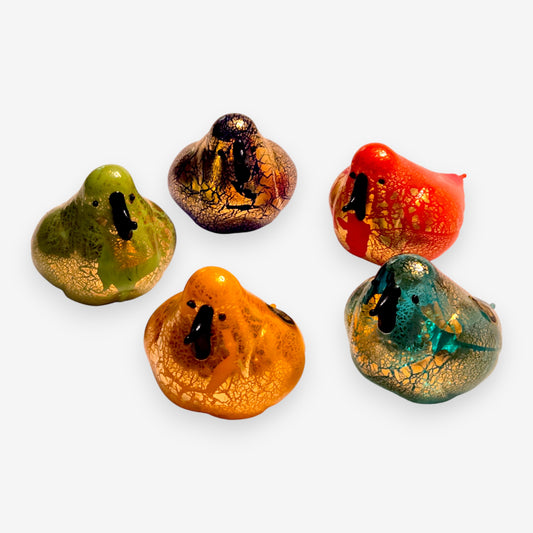 Murano-Attributed  24k Gold Leaf Glass Birds Set of 5 - Multi-Colour