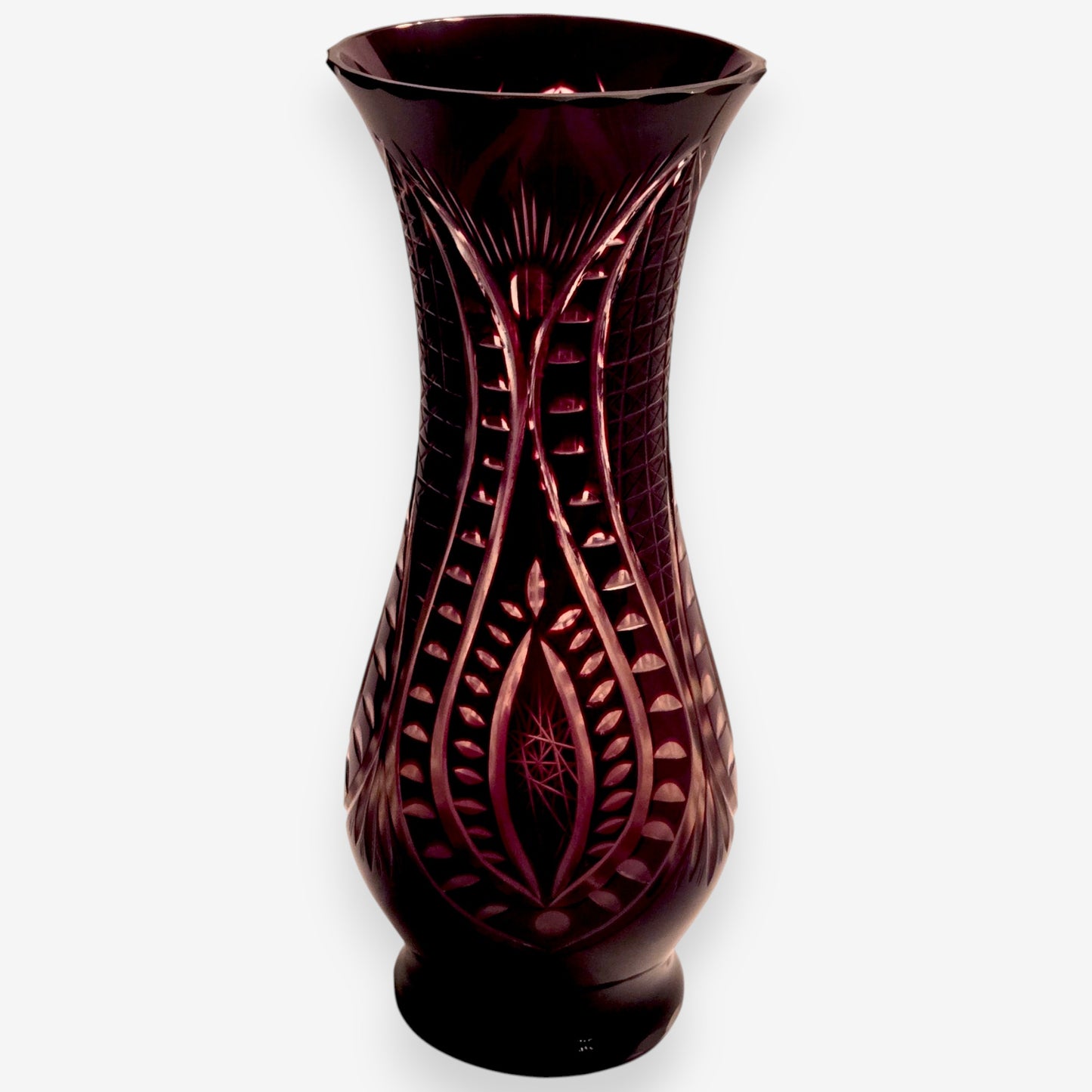 Bohemian Ruby Red Cut Crystal Vase Pair of 2 - Red