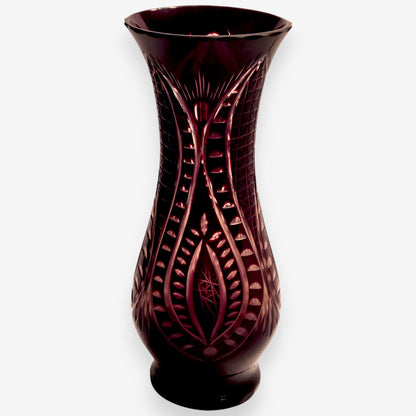 Bohemian Ruby Red Cut Crystal Vase Pair of 2 - Red