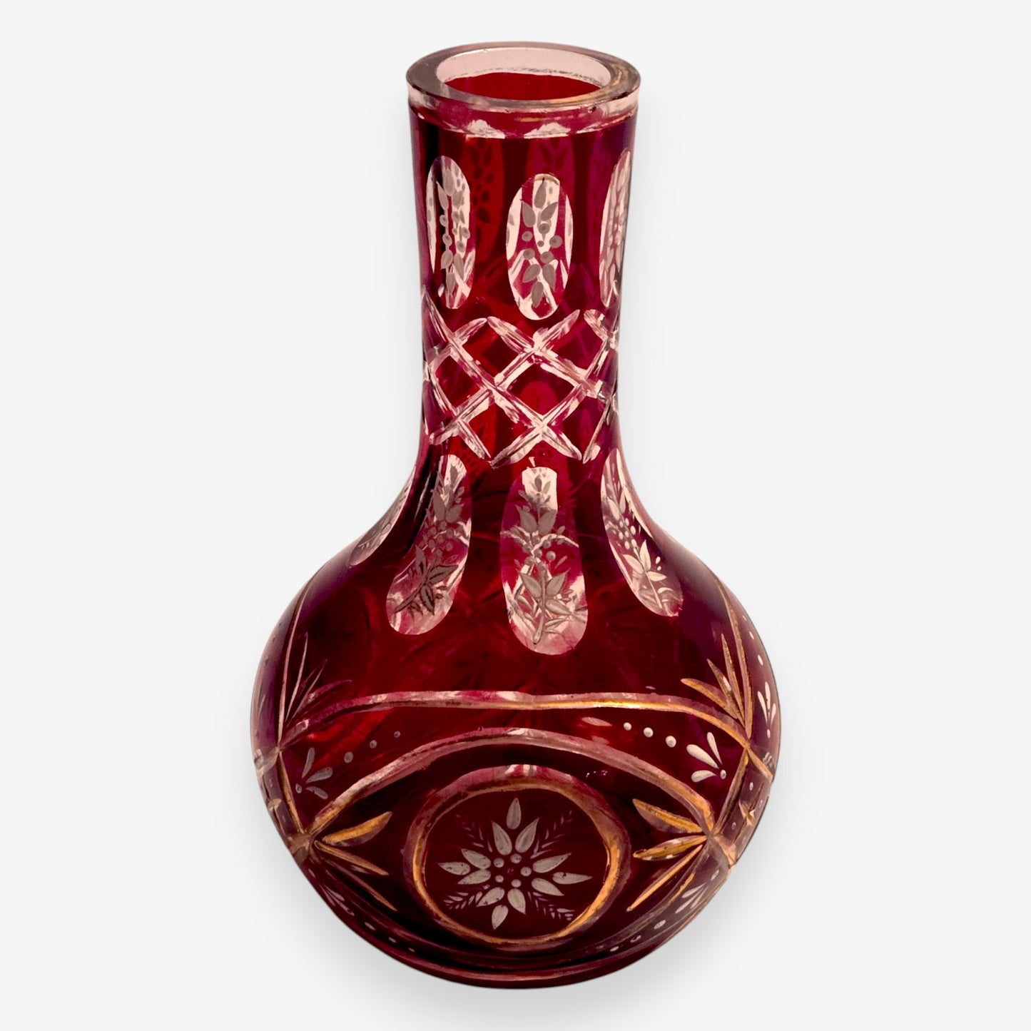 Bohemian Ruby Red Cut Crystal Vase Pair of 2 - Red