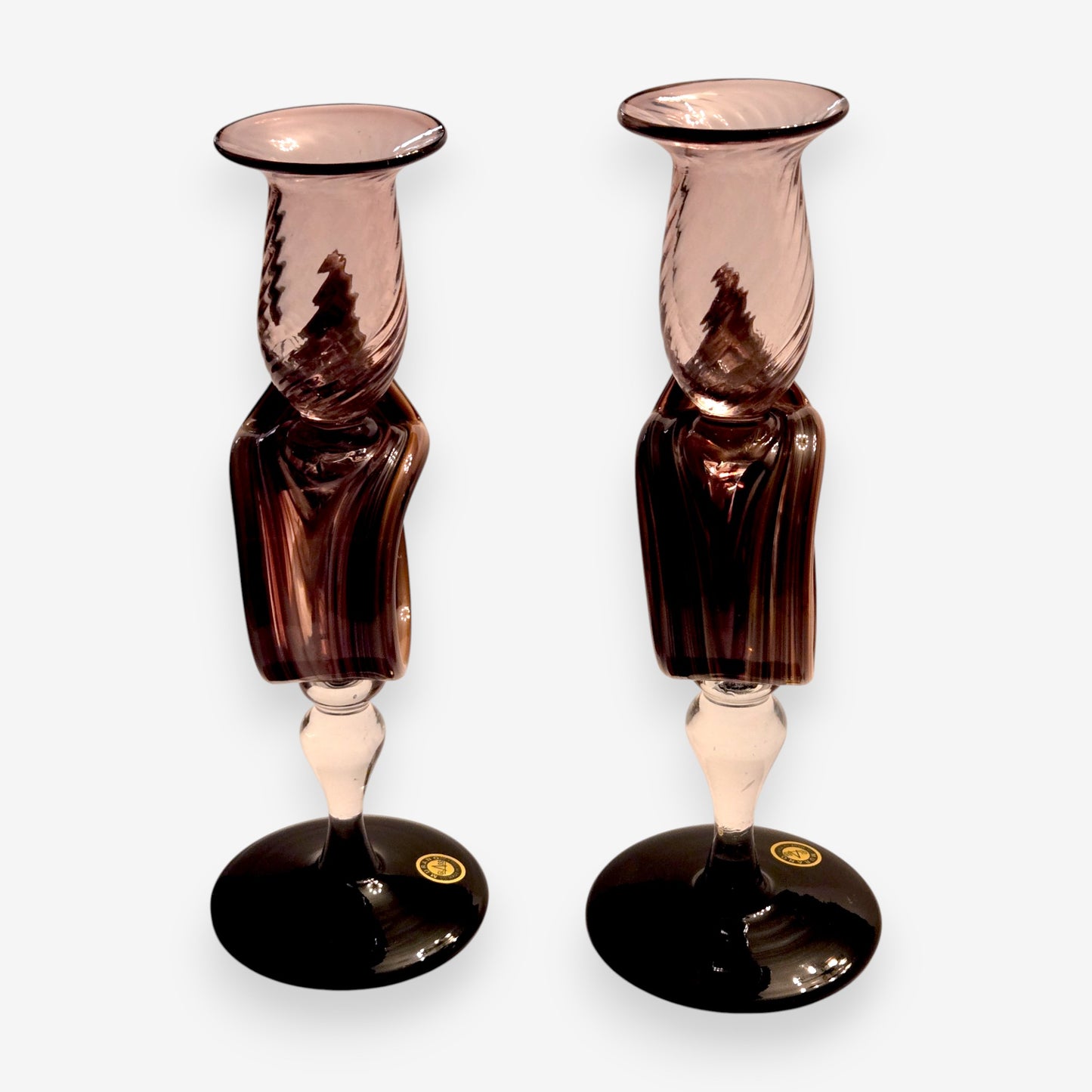 Murano-Attributed  Glass Candlestick Holders - Amethyst