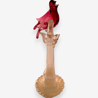 Murano-Attributed Vintage Pair of Pink Birds on Tree Branch with Gold Flecks - Pink