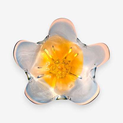 Murano-Attributed Floral Opaline Florence Glass Centrepiece - Yellow