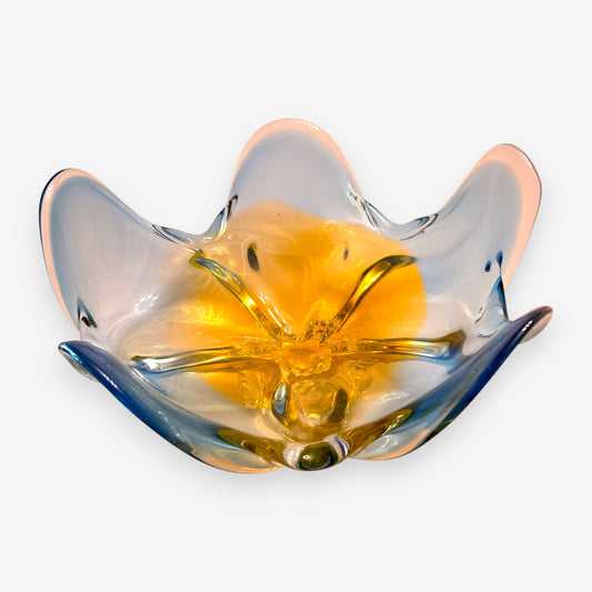 Murano-Attributed Floral Opaline Florence Glass Centrepiece - Yellow