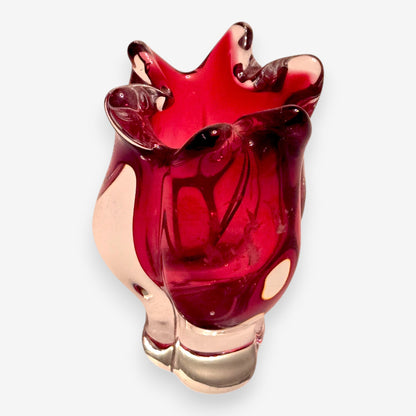 Chribska Vintage Hand Blown Bohemian Glass Vase/Bowl Set of 4 - Cranberry