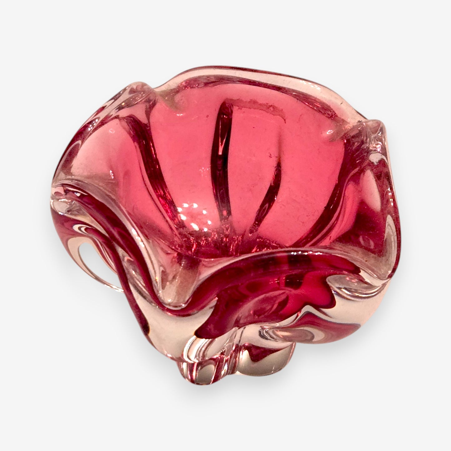 Chribska Vintage Hand Blown Bohemian Glass Vase/Bowl Set of 4 - Cranberry