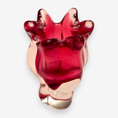 Chribska Vintage Hand Blown Bohemian Glass Vase/Bowl Set of 4 - Cranberry