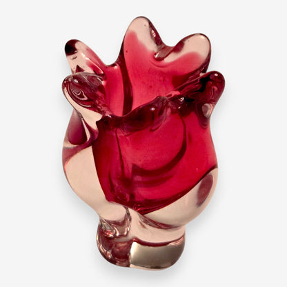 Chribska Vintage Hand Blown Bohemian Glass Vase/Bowl Set of 4 - Cranberry