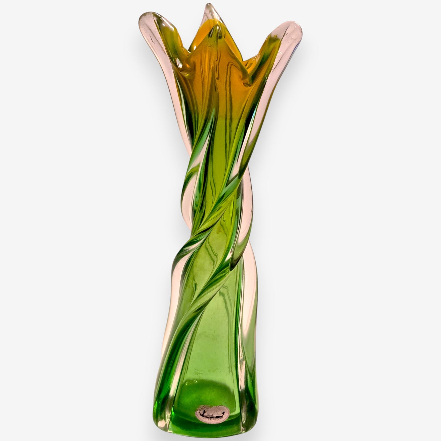 Murano-Attributed Vintage Gondola Glass Vase - Lime