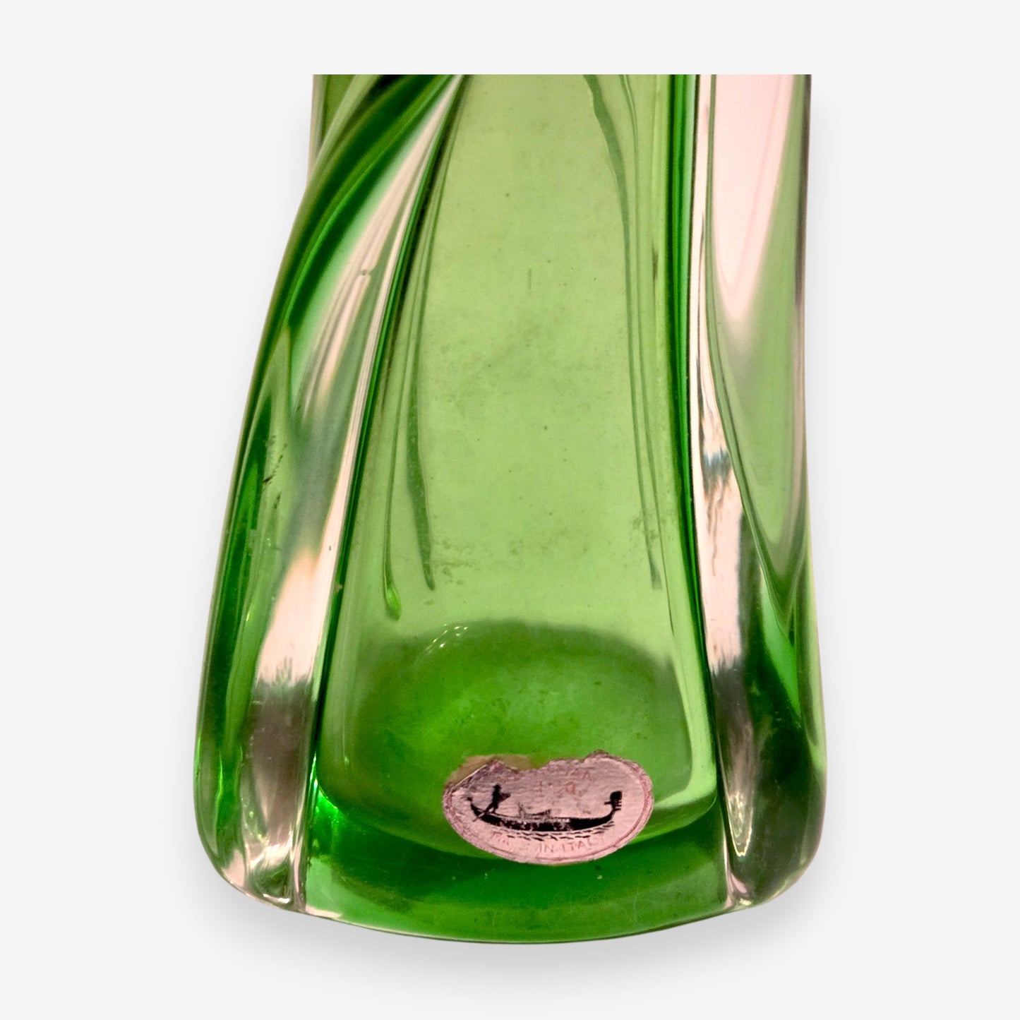 Murano-Attributed Vintage Gondola Glass Vase - Lime