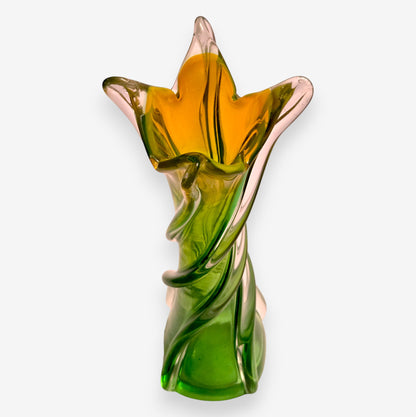Murano-Attributed Vintage Gondola Glass Vase - Lime