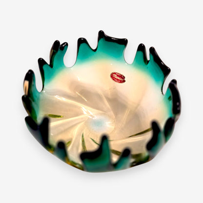 Murano-Attributed Vintage Star Burst Blue Centrepiece Bowl - Blue
