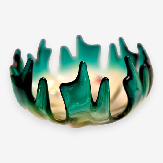 Murano-Attributed Vintage Star Burst Blue Centrepiece Bowl - Blue