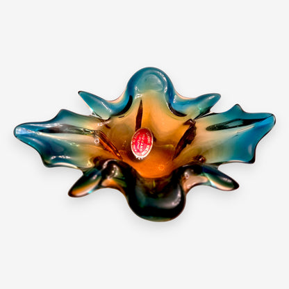 Murano-Attributed Vintage Flower Glass Bowl - Multi-Colour