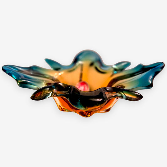 Murano-Attributed Vintage Flower Glass Bowl - Multi-Colour