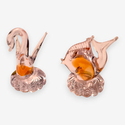 Murano-Attributed Vintage ICET Birds with 24k Gold Highlights - Orange