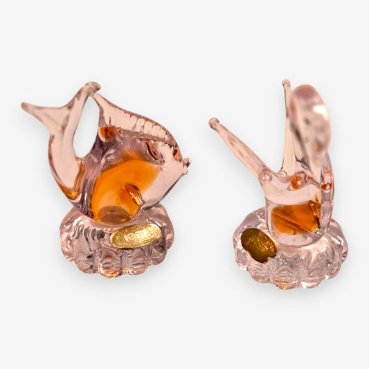Murano-Attributed Vintage ICET Birds with 24k Gold Highlights - Orange