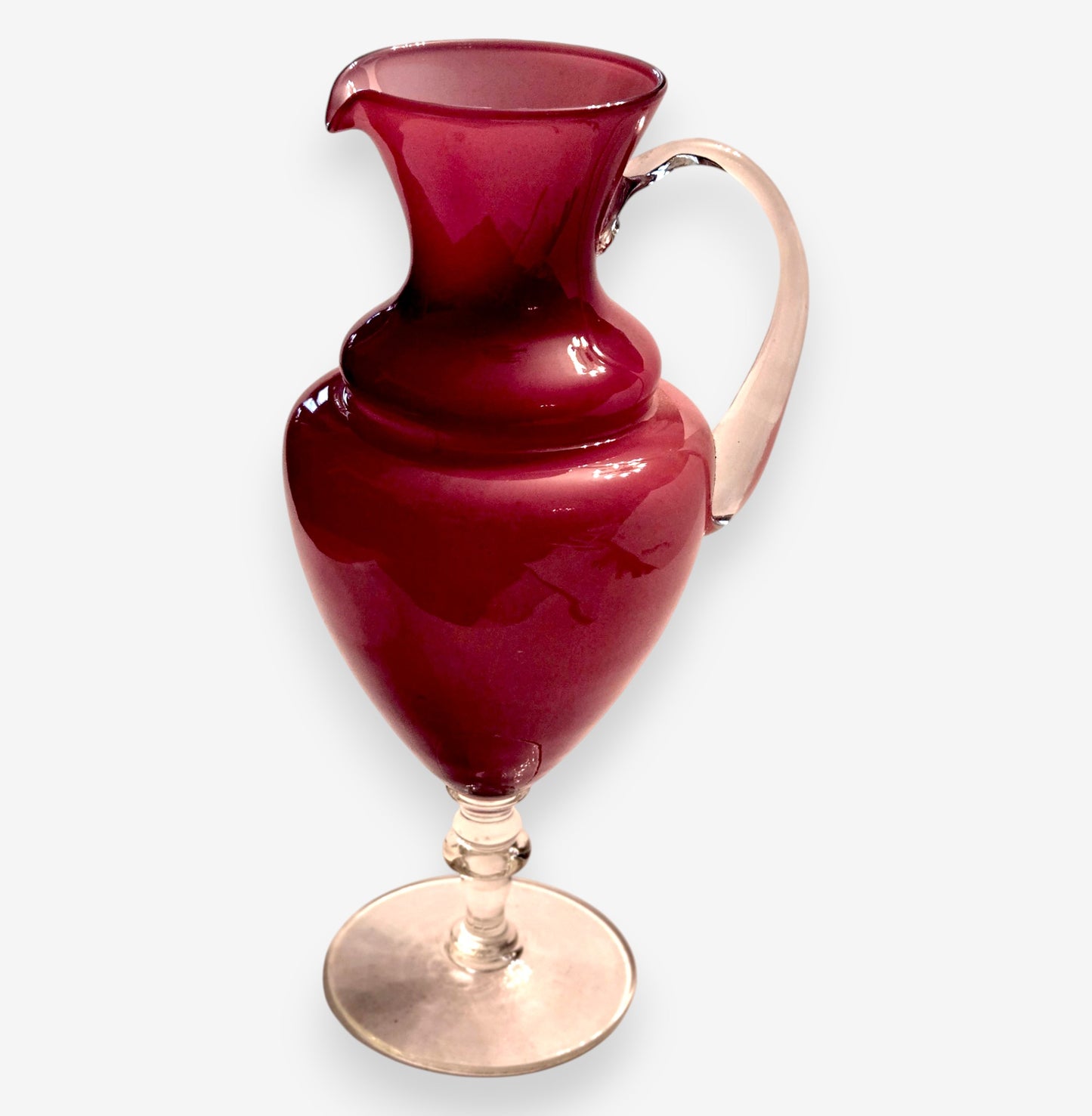 Murano-Attributed Bulbous Body Glass Vase/Pitcher - Pink
