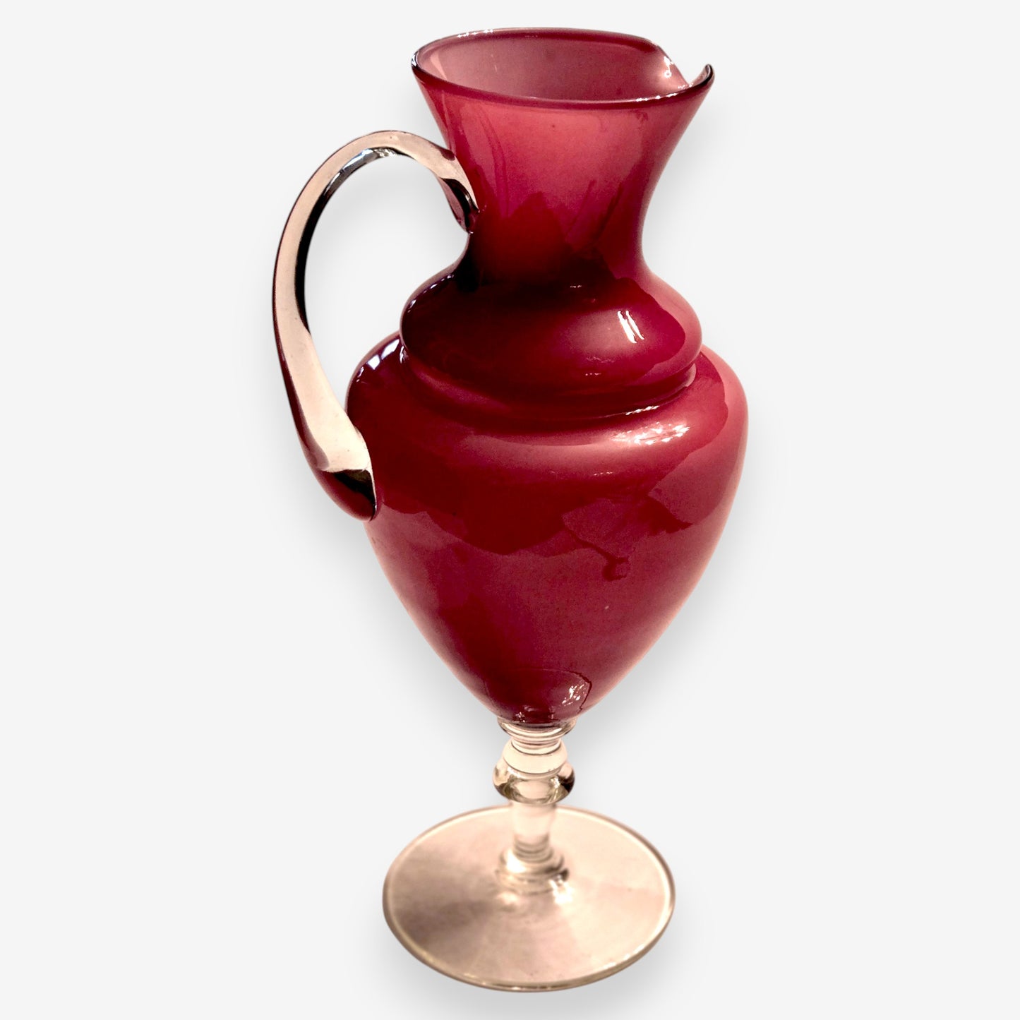 Murano-Attributed Bulbous Body Glass Vase/Pitcher - Pink