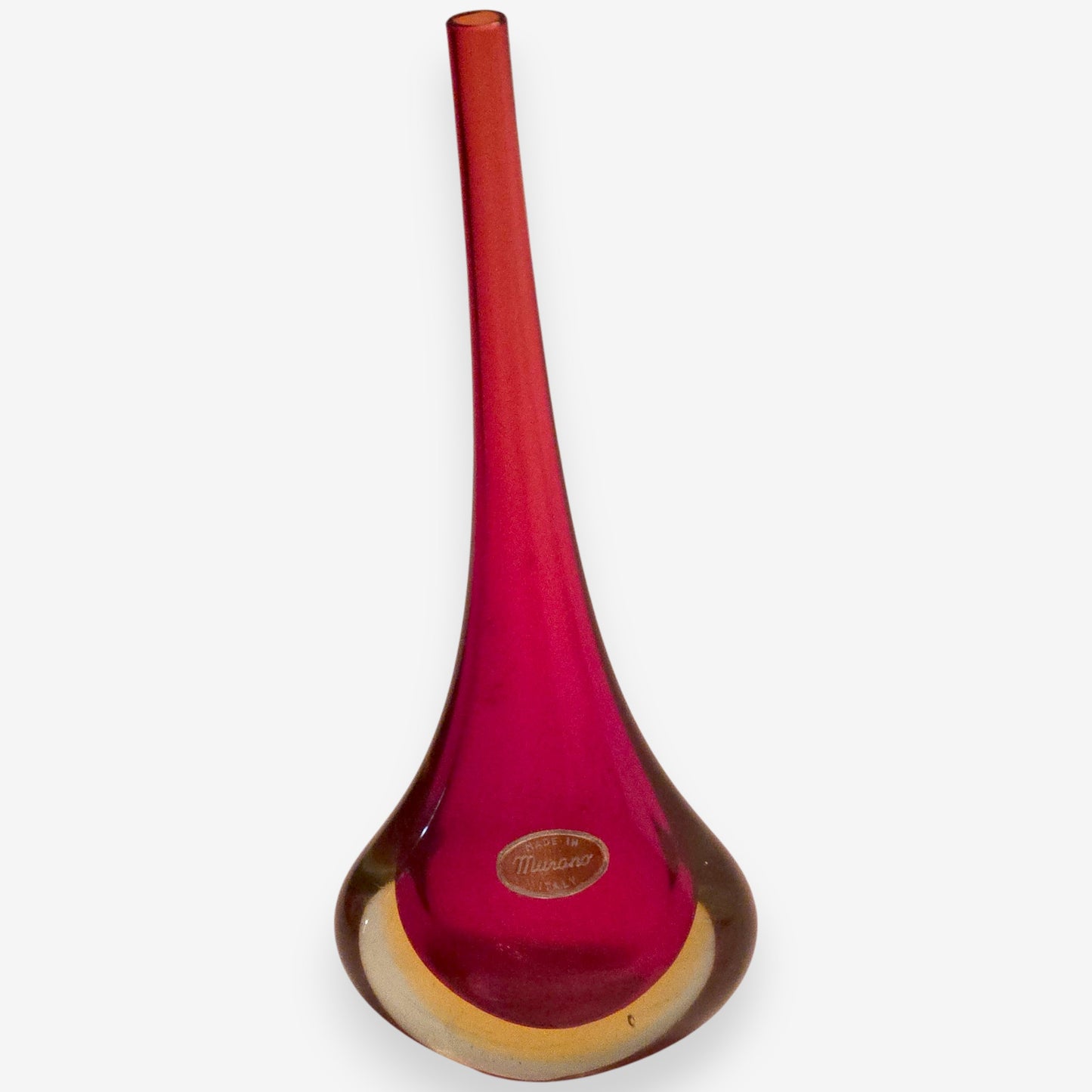 Murano-Attributed Vintage Sommerso Teardrop Glass Vase - Red