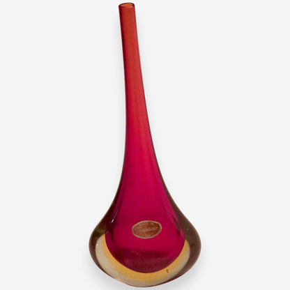 Murano-Attributed Vintage Sommerso Teardrop Glass Vase - Red