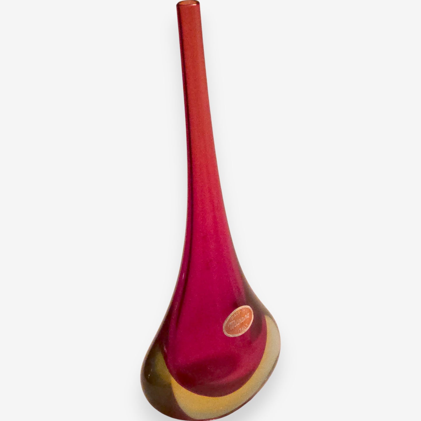 Murano-Attributed Vintage Sommerso Teardrop Glass Vase - Red