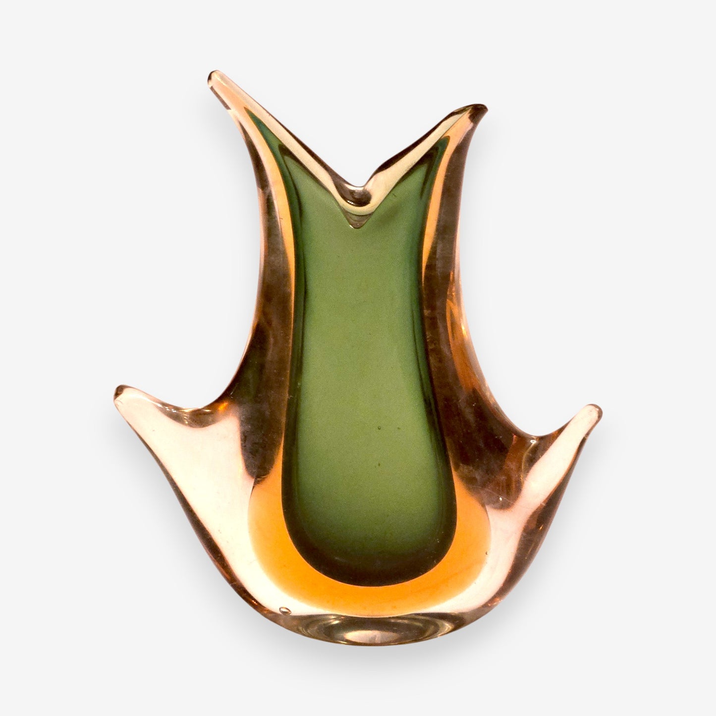 Murano-Attributed Vintage Sommerso Glass Vase - Green