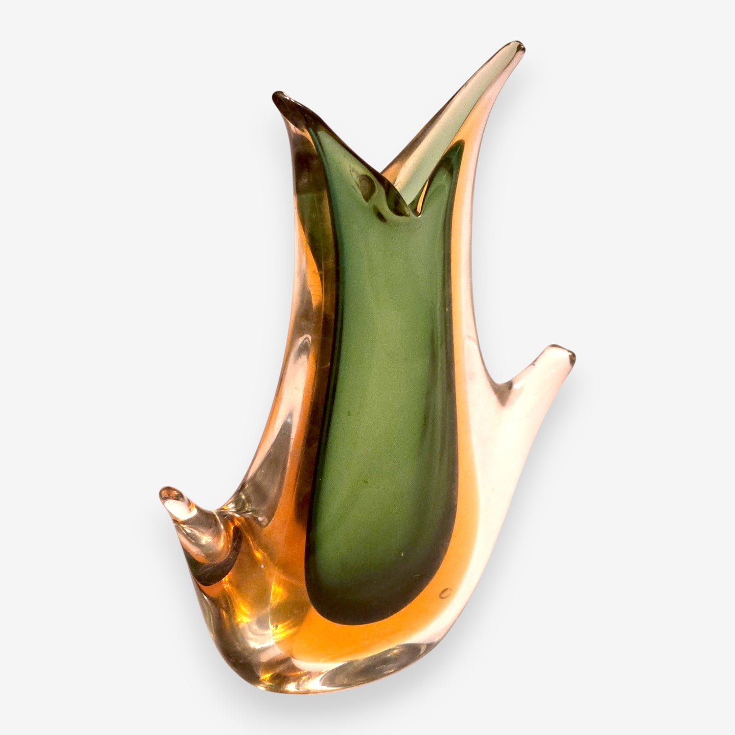 Murano-Attributed Vintage Sommerso Glass Vase - Green