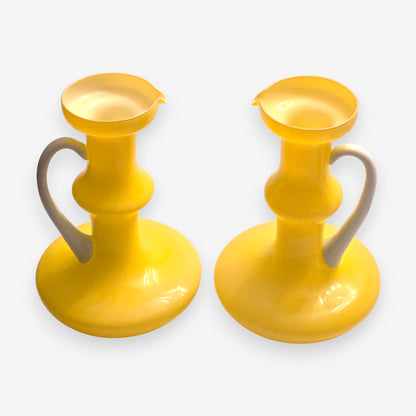 Murano-Attributed Pair of Vintage Glass Pitchers - Yellow