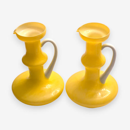 Murano-Attributed Pair of Vintage Glass Pitchers - Yellow
