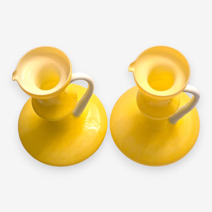 Murano-Attributed Pair of Vintage Glass Pitchers - Yellow