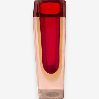 Murano-Attributed Vintage Faceted Sommerso Vase - Red
