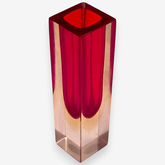 Murano-Attributed Vintage Faceted Sommerso Vase - Red