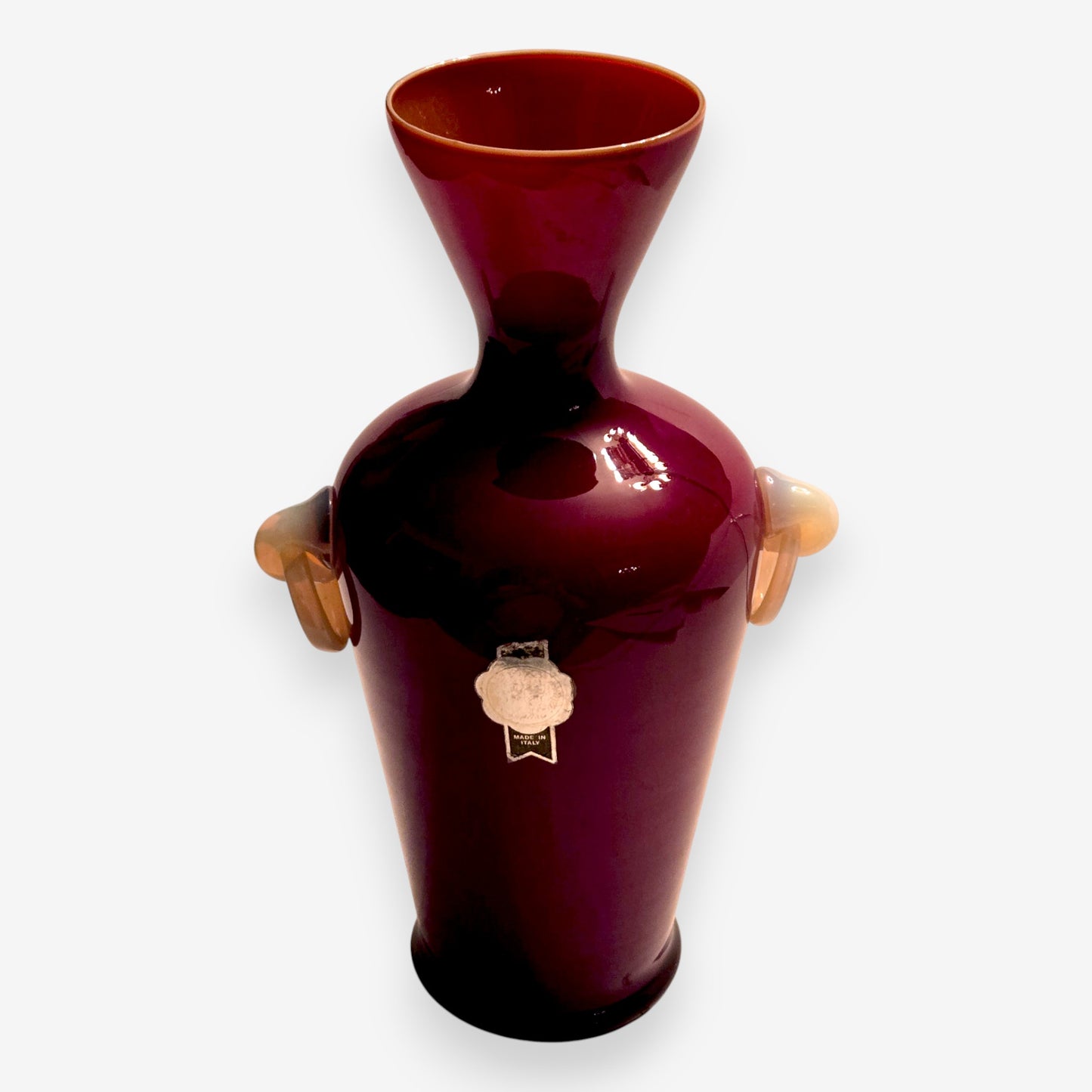 Murano-Attributed Vintage Vase with Milk Glass Handles - Red