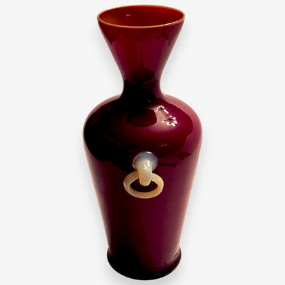 Murano-Attributed Vintage Vase with Milk Glass Handles - Red