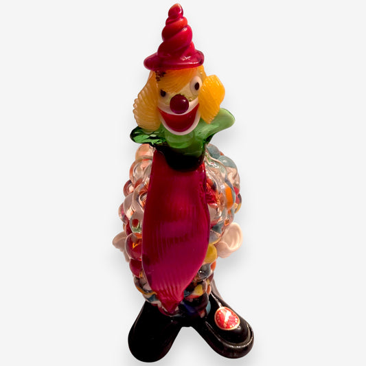 Murano-Attributed Hand Blown Vintage Red Hat Glass Clown - Multi-Colour