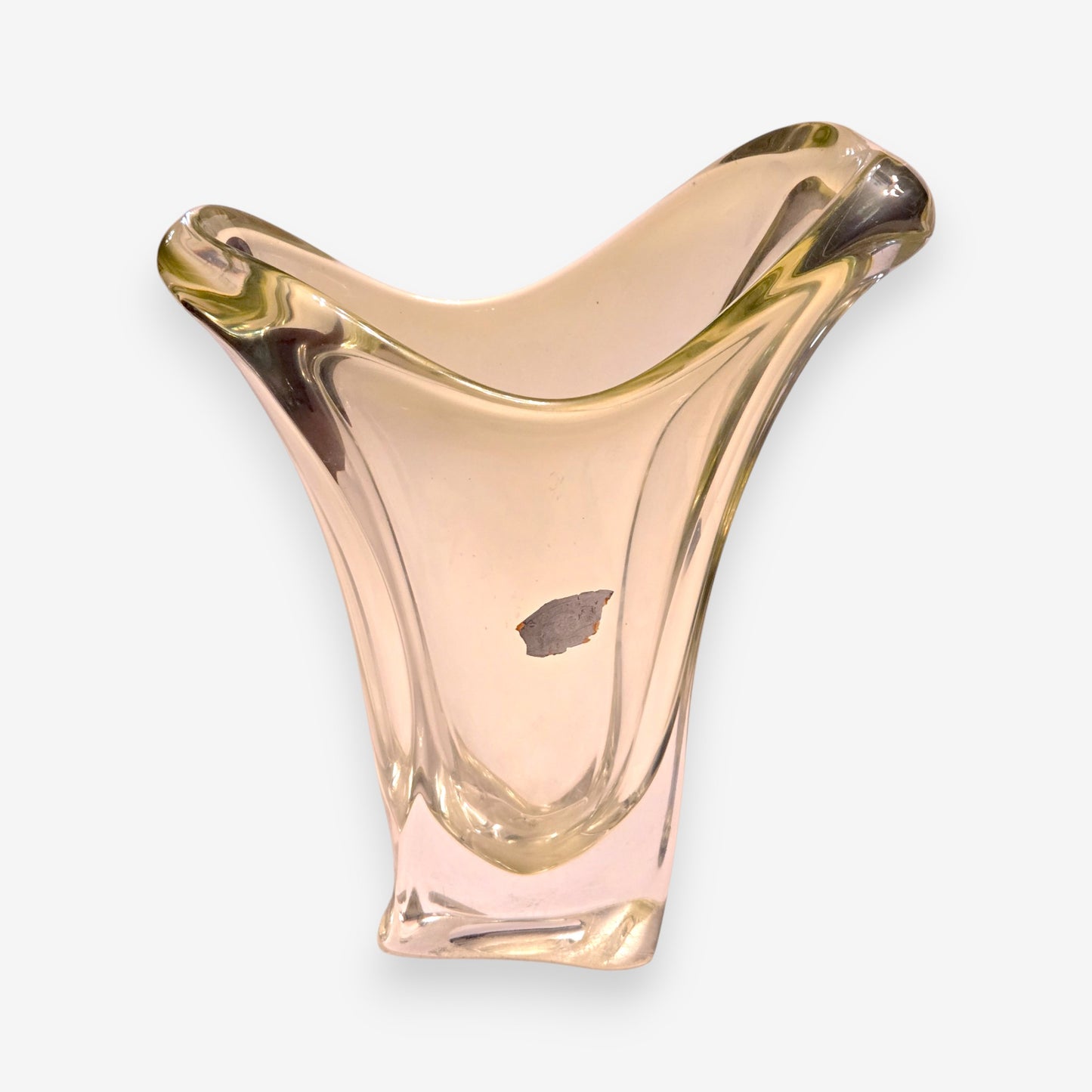 Val St Lambert-Attributed Vintage Art Nouveau Crystal Glass Vase - Lime