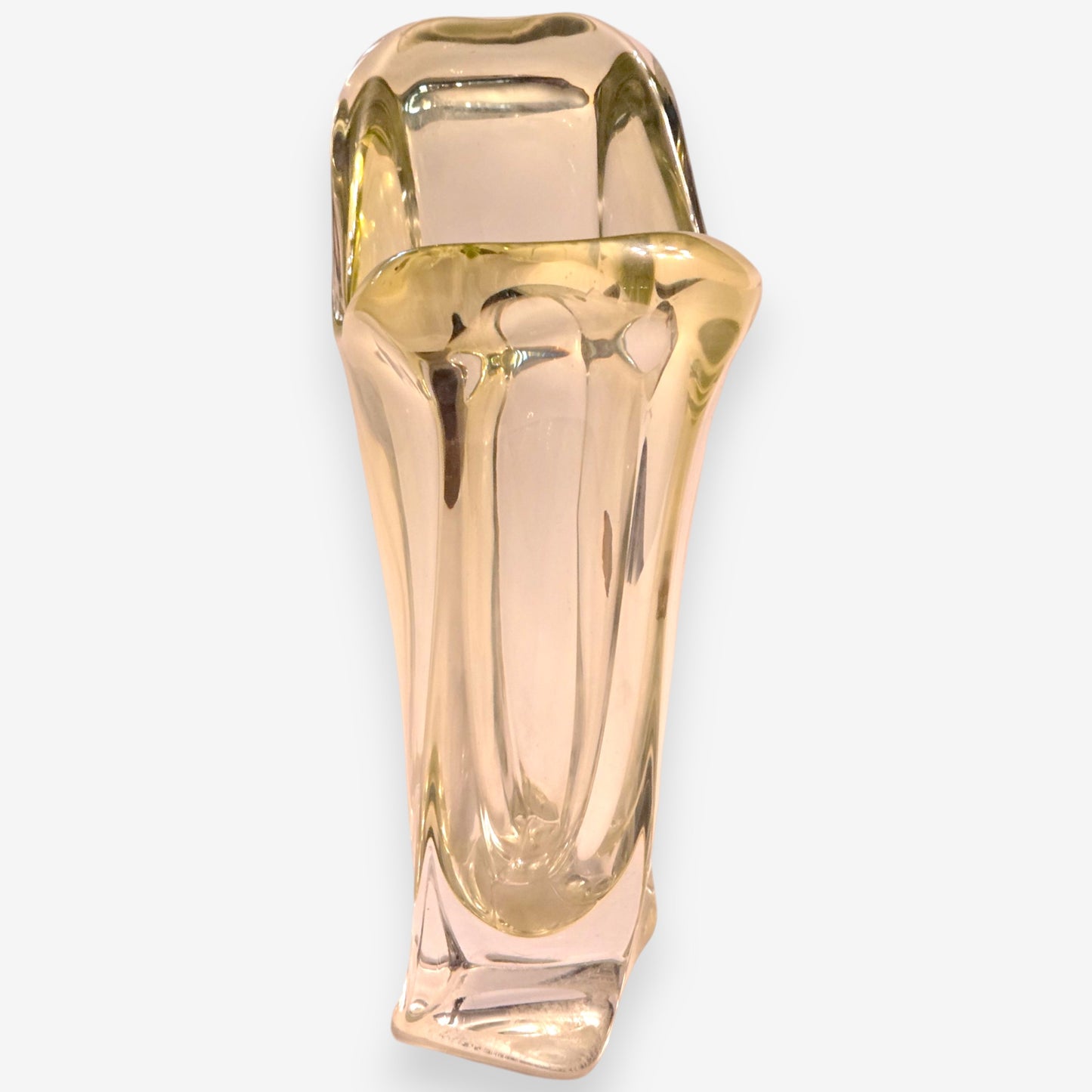 Val St Lambert-Attributed Vintage Art Nouveau Crystal Glass Vase - Lime