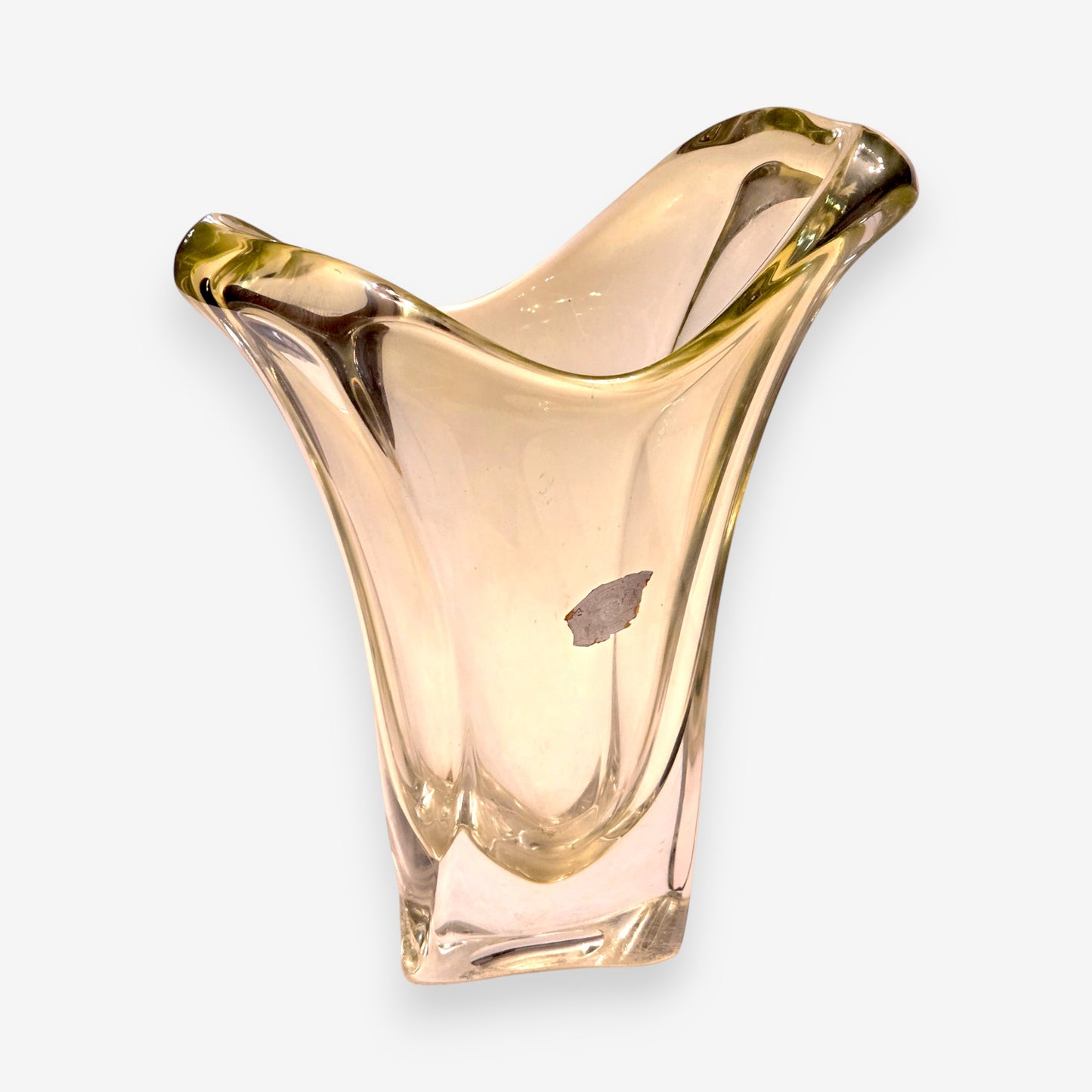 Val St Lambert-Attributed Vintage Art Nouveau Crystal Glass Vase - Lime