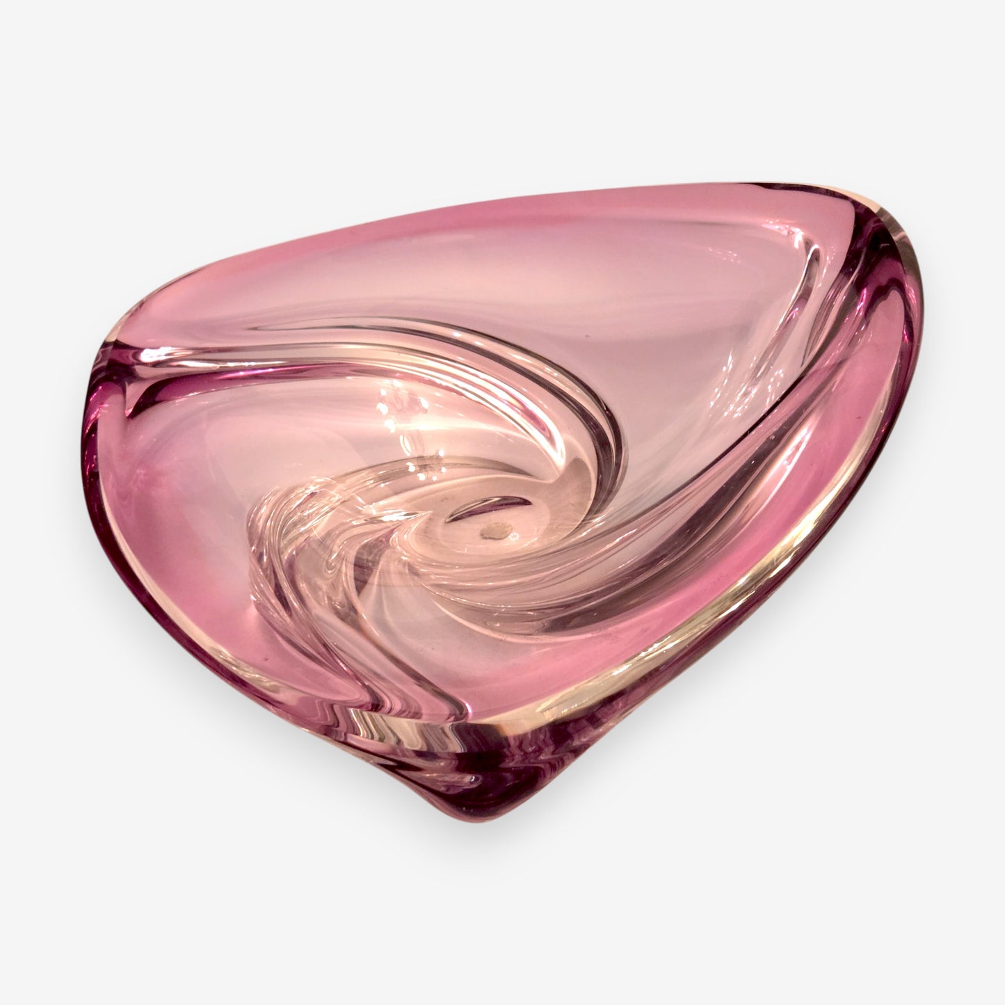 Murano-Attributed Vintage Triangular Swirl Glass Bowl - Clear