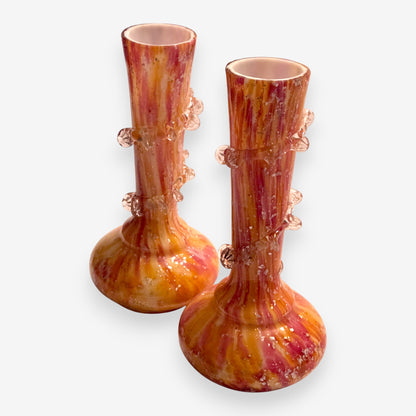 Antique Victorian Spiral Pincered English Vase - Pink