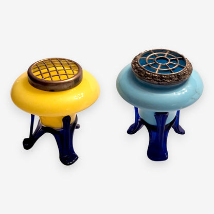 Antique Opaline Grilled Design Glass Vase - Blue/Yellow