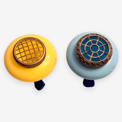 Antique Opaline Grilled Design Glass Vase - Blue/Yellow