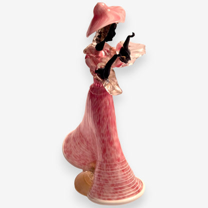 Murano-Attributed Wide Brimmed Hat Glass Dancing Lady Figurine - Pink