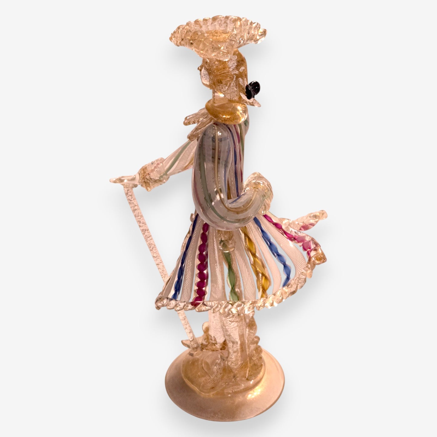 Murano-Attributed Tricorn Hat Glass Gentleman Figurine - Multi-Colour