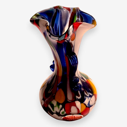 Murano-Attributed  Millefiori Vintage Mosaic Glass Vase - Multi-Colour