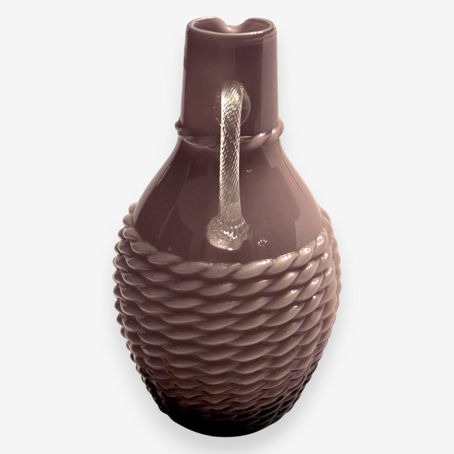 Empoli-Attributed Vintage Basket Weave Murano Glass Jug - Purple