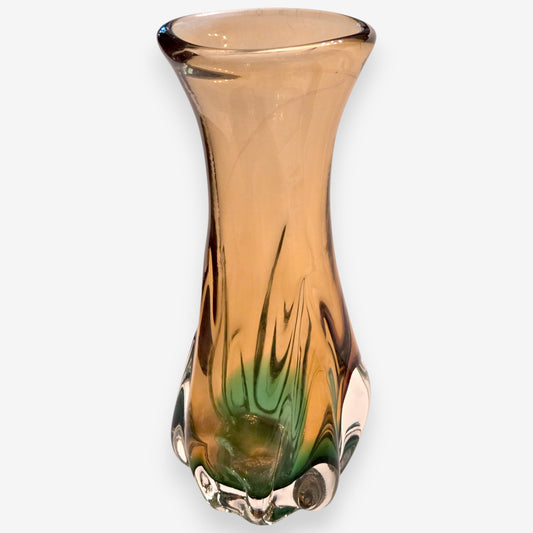 Murano-Attributed Vintage Smooth Ribbed Ombre Glass Vase - Green