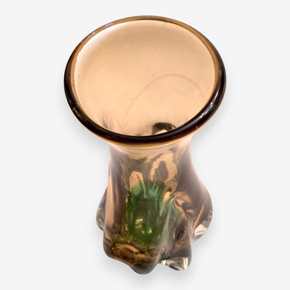 Murano-Attributed Vintage Smooth Ribbed Ombre Glass Vase - Green